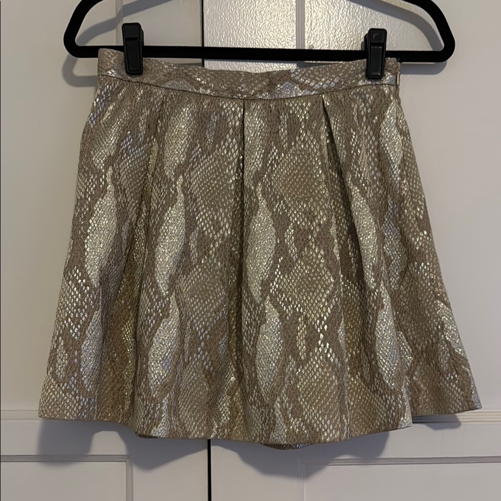 French Connection Tan Silver Cocktail Skater Skirt